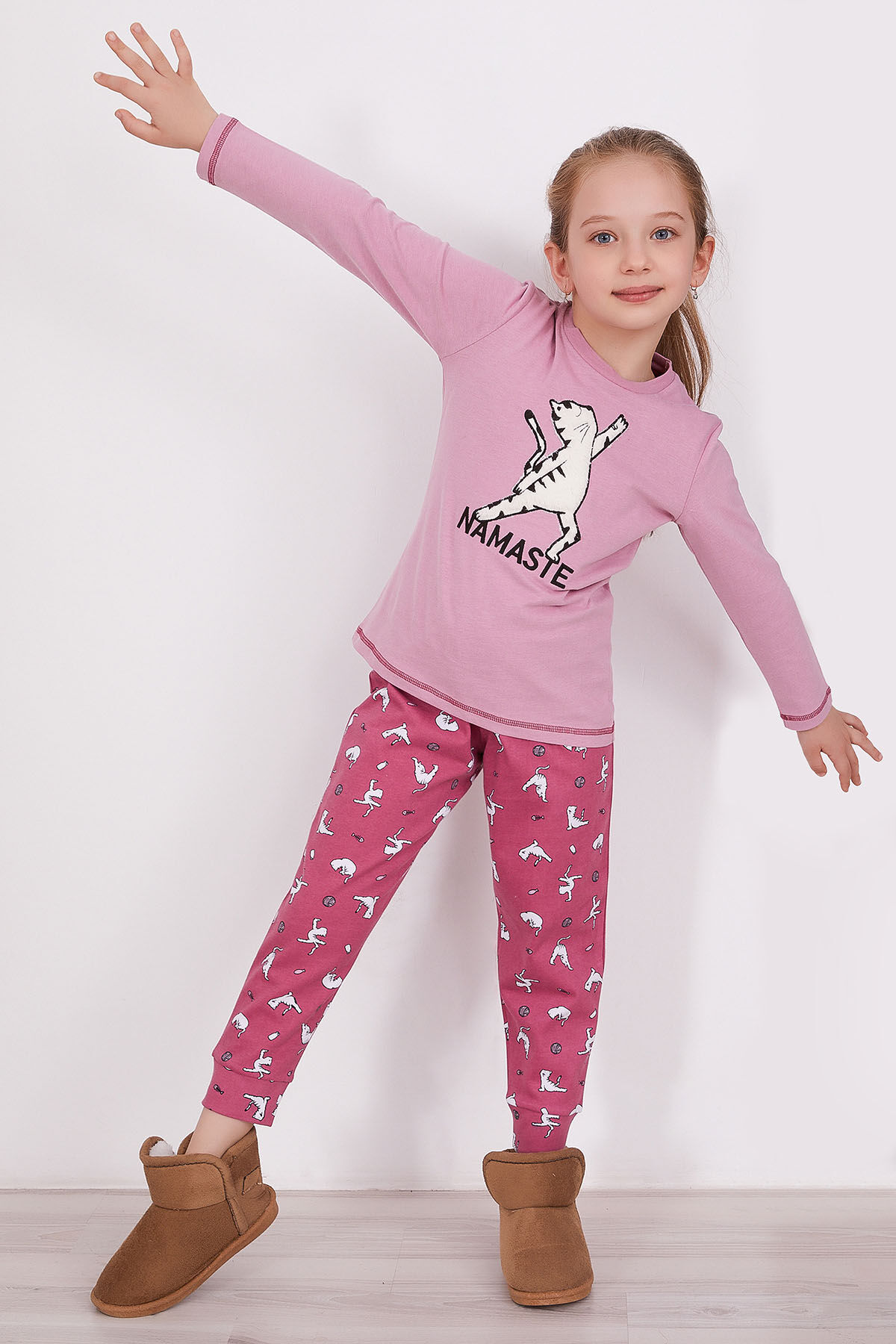 Arnetta - Arnetta Namaste Pembe Kız Çocuk Uzun Kol Pijama Takım