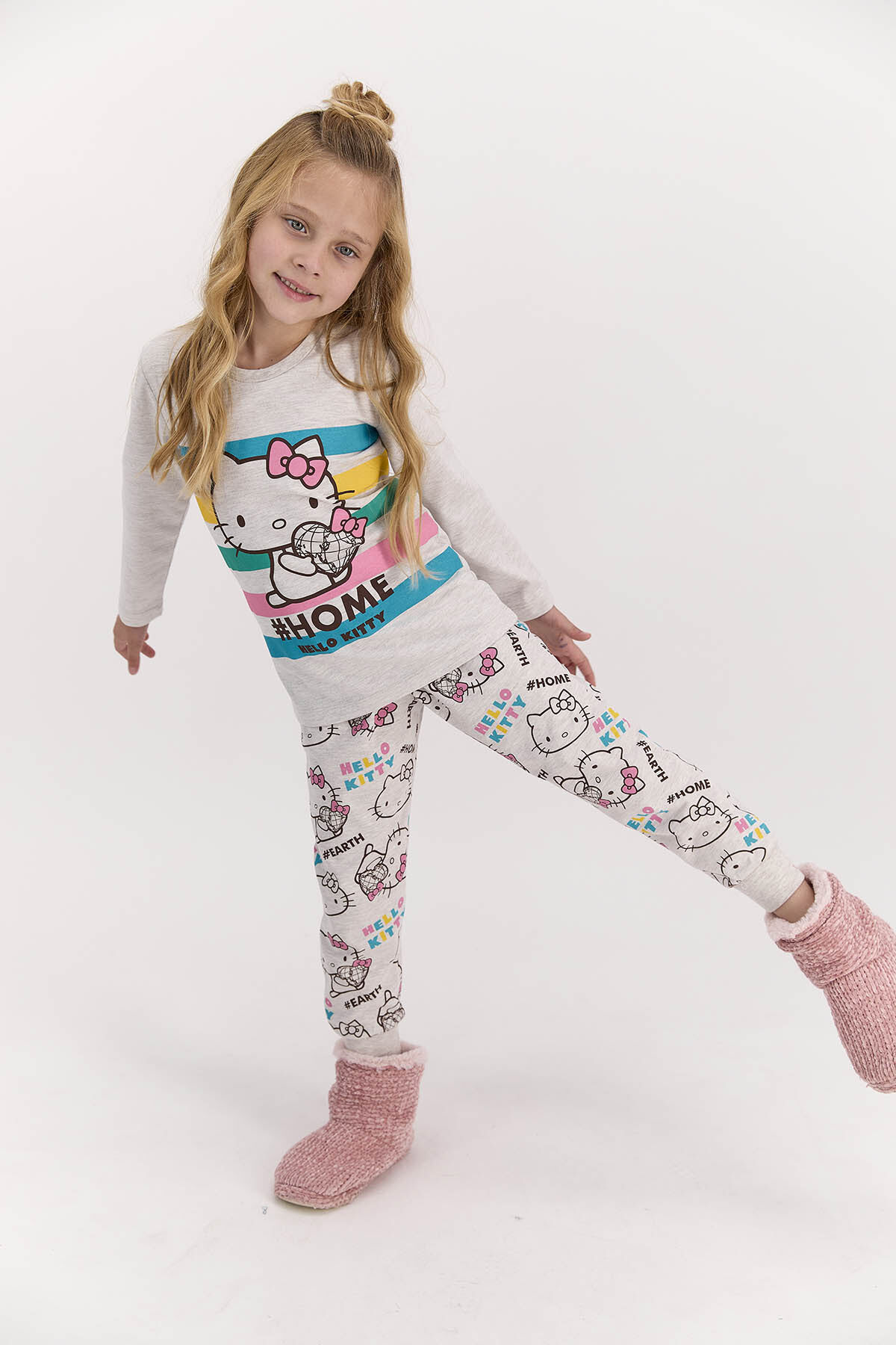 Hello Kitty - Hello Kitty Lisanslı Home Bejmelanj Kız Çocuk Pijama Takımı