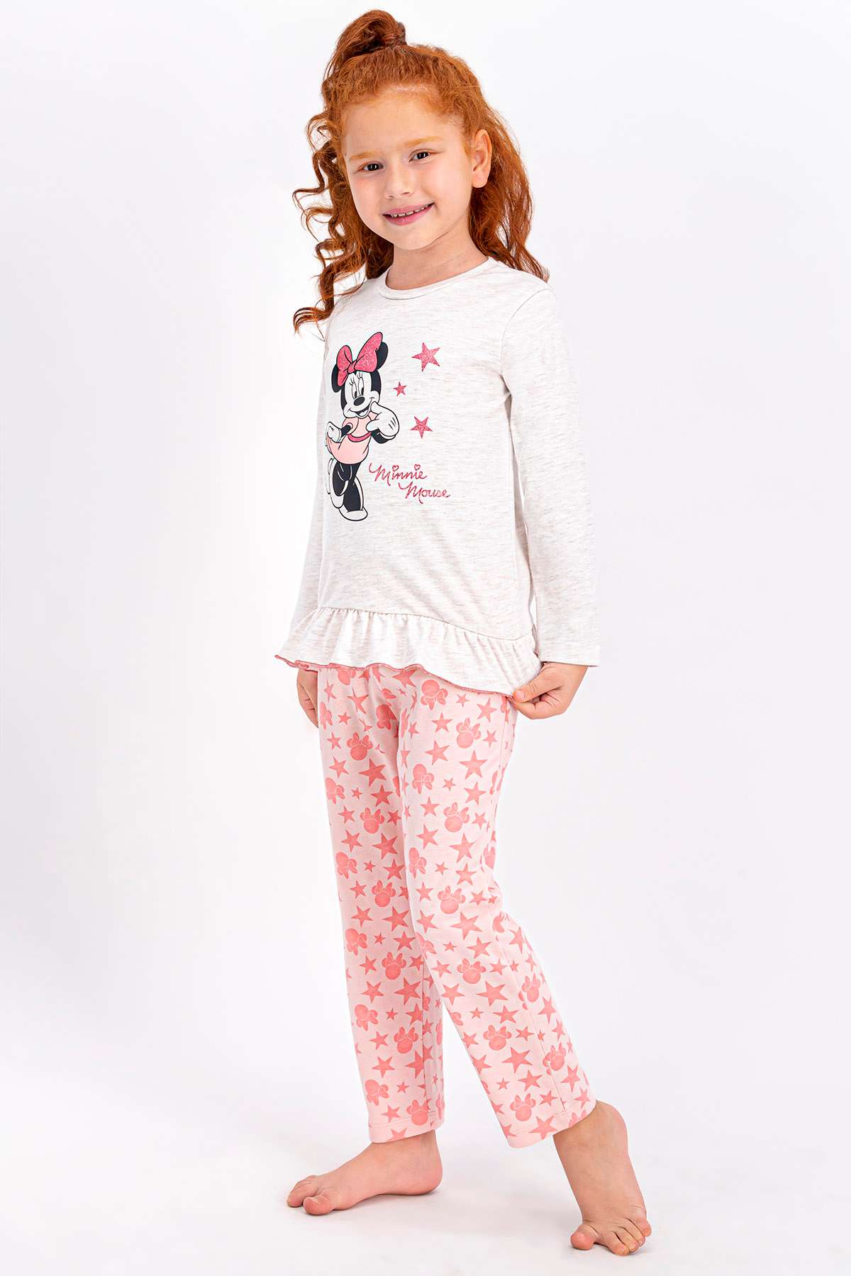 Minnie Mouse - Minnie Mouse Lisanslı Kremmelanj Kız Çocuk Pijama Takımı