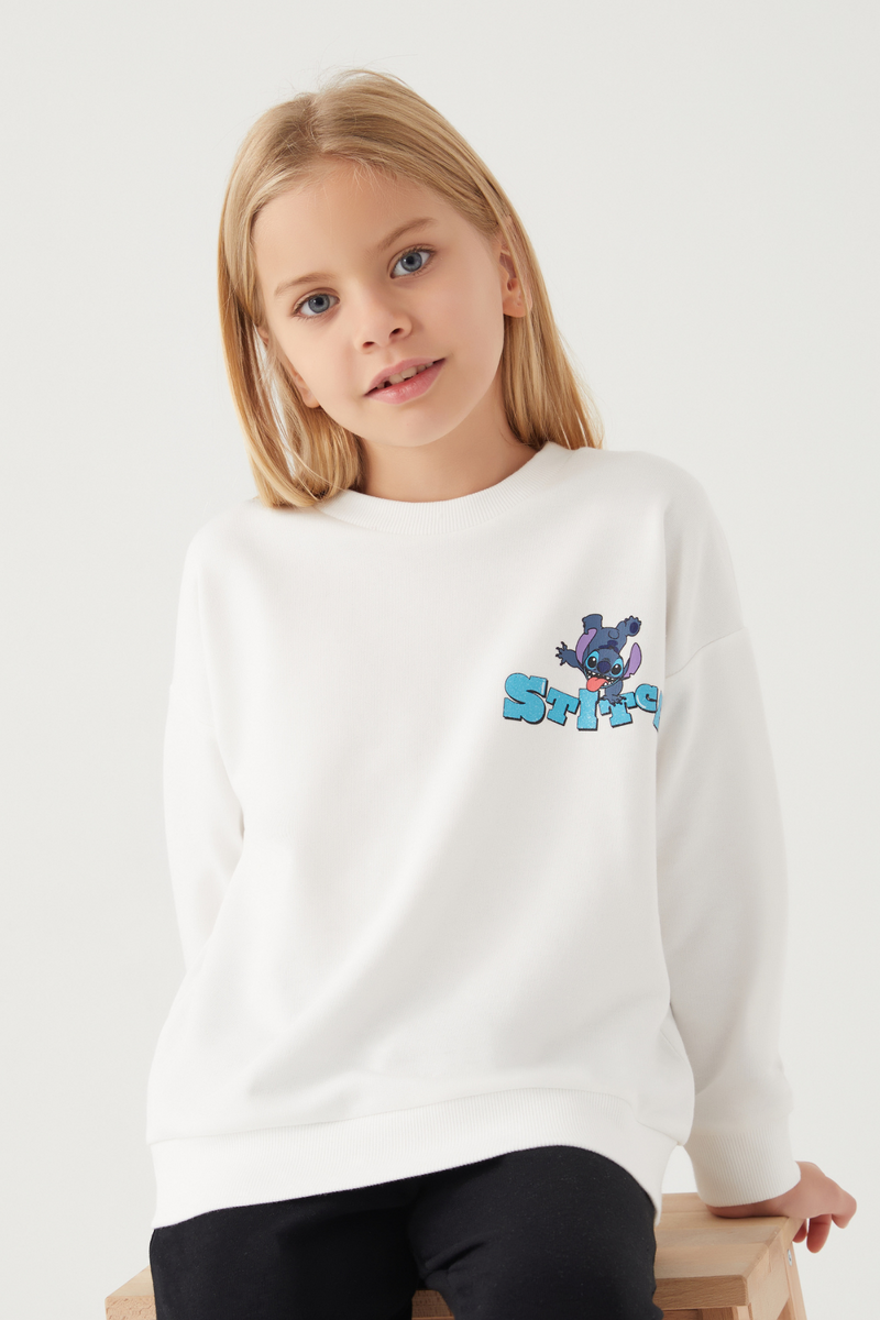 Stitch Kız Çocuk Krem Sweatshirt