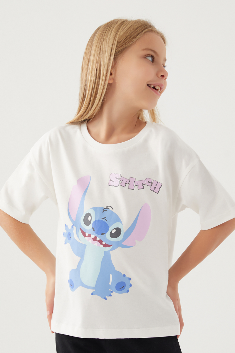 Stitch Kız Çocuk Krem Tişört