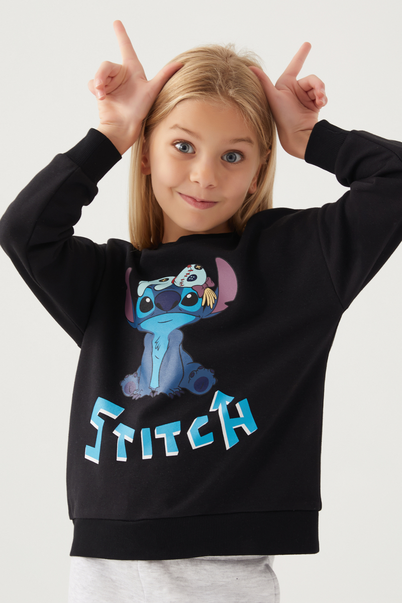 Stitch Kız Çocuk Siyah Sweatshirt