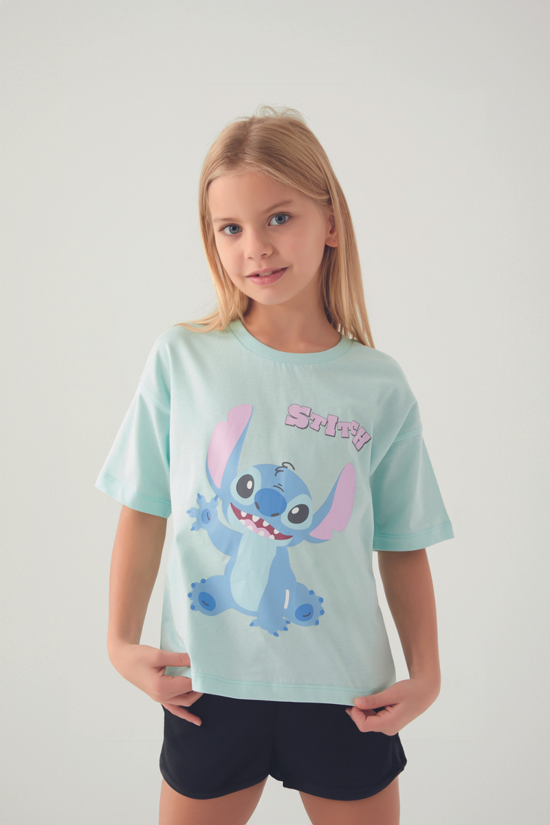 Stitch Kız Çocuk Mavi Tişört