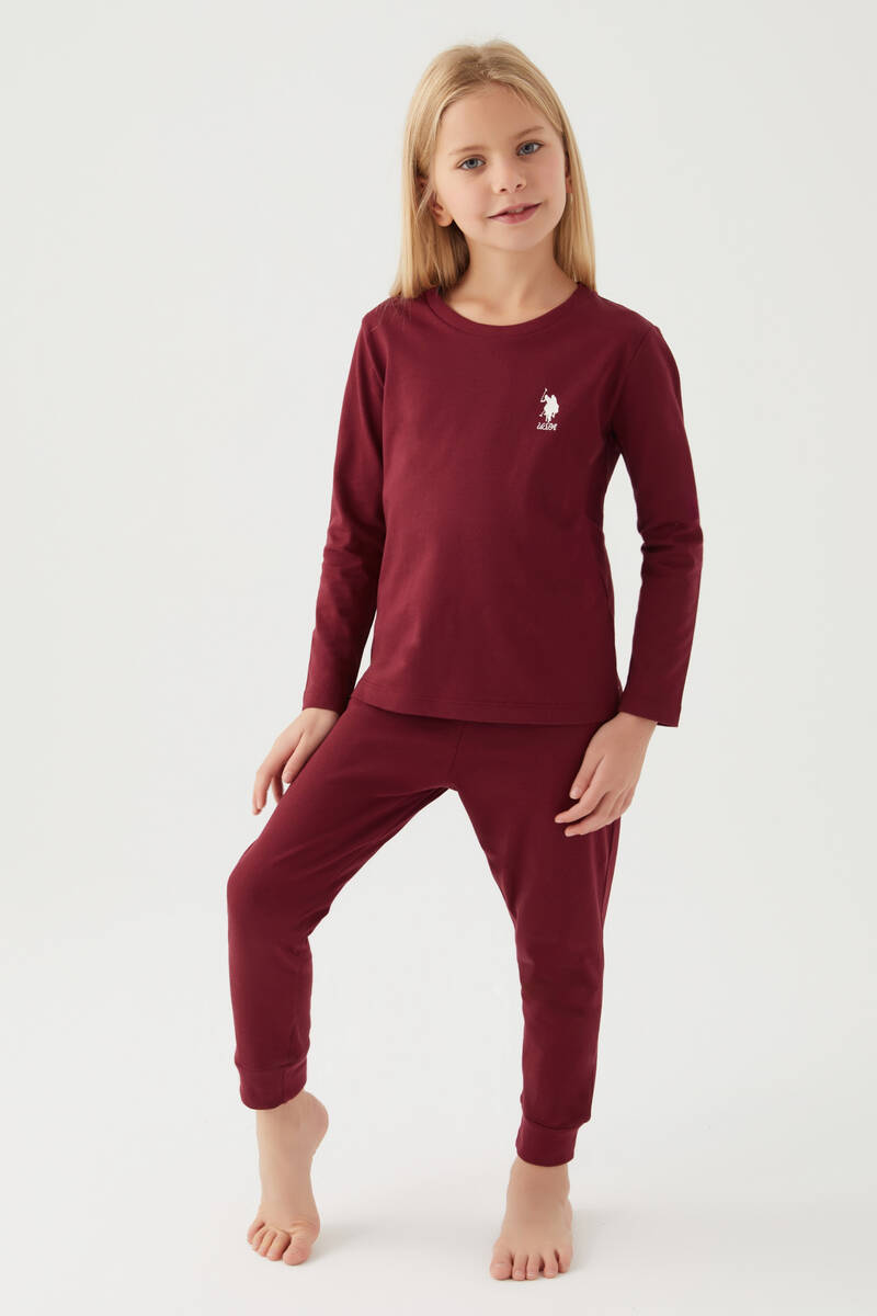 US Polo Assn Kız Çocuk Bordo Pijama Takımı