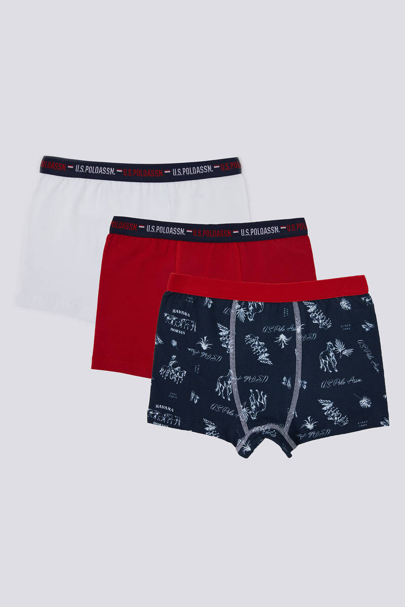 U.S. Polo Assn Stripe Detail Lacivert Erkek Çocuk 3'Lü Boxer